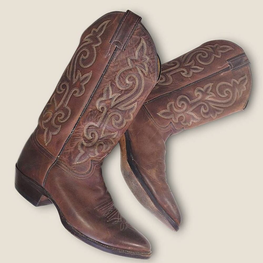 Justin Mens boots Sz 9D Buck Brown Round Toe Western‎ Boots 2253 Comfort Cushion